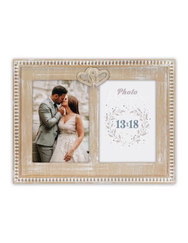 Portafoto in legno doppio "Cuori incrociati" Cm. 33x25 - 2 Foto Cm. 13x18
