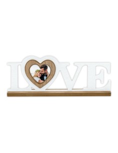 Scritta in legno "Love" Cm. 33x13 con cuore portafoto Cm. 7,8x7,8