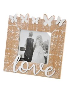 Portafoto in legno "Love" con farfalle Cm. 16x16 - Foto cm. 10x10