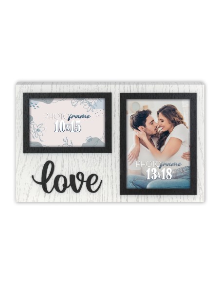 Portafoto in legno doppio "Love" Cm. 35x22 - Foto Cm. 13x18 e Cm. 10x15