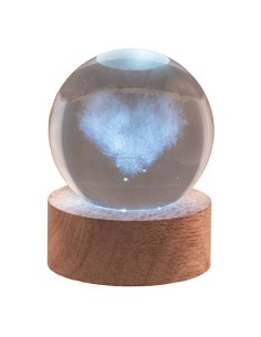 Sfera crystal media Cm. 6 con base in legno e led - Cuori nuvola