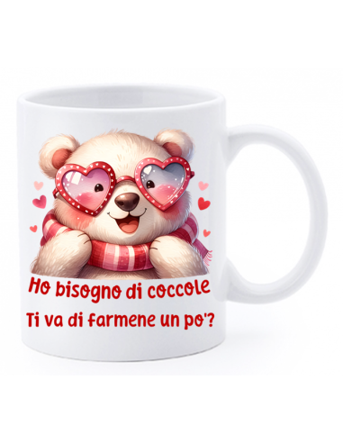 Tazza mug ceramica con scatola - Ho bisogno di coccole, ti va di farmene un pò?