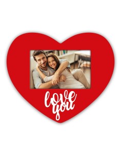 Portafoto in legno cuore "Love You" rosso Cm. 25x22 - Foto Cm. 10x15