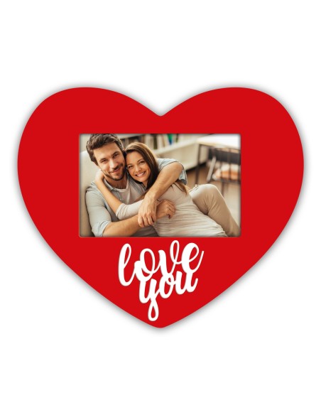 Portafoto in legno cuore "Love You" rosso Cm. 25x22 - Foto Cm. 10x15