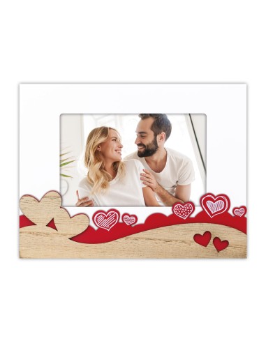 Portafoto in legno orizzontale "Cuori" Cm. 22x17 - Foto Cm. 10x15