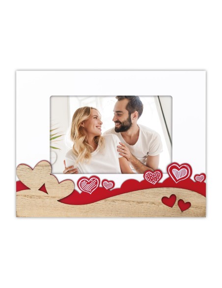 Portafoto in legno orizzontale "Cuori" Cm. 22x17 - Foto Cm. 10x15