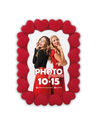 Portafoto in resina rettangolare "Hearts Red" Cm. 14x19 - Foto Cm. 10x15