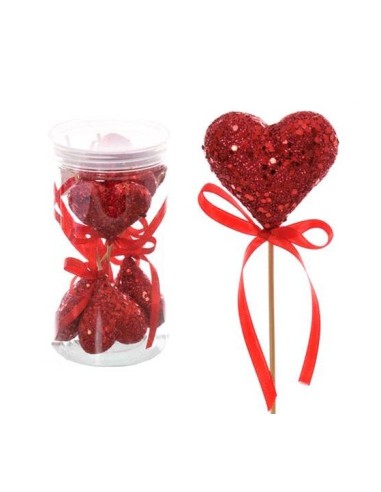 Stecco con cuore glitterato Cm. 15 - Confezione 6 pezzi