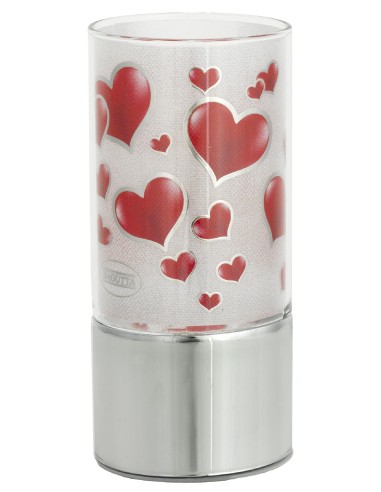Lampada cilindro vetro deluxe "Hearts" con led Cm. 15x7 in scatola regalo