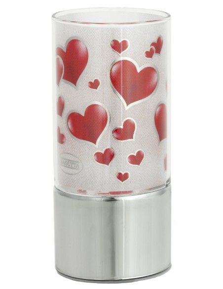 Lampada cilindro vetro deluxe "Hearts" con led Cm. 15x7 in scatola regalo