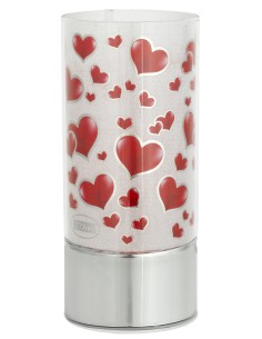 Lampada cilindro vetro deluxe "Hearts" con led Cm. 20x9 in scatola regalo