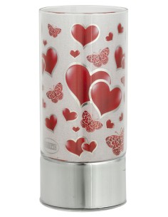 Lampada cilindro vetro deluxe "Cuori incrociati" con led Cm. 15x7 in scatola regalo