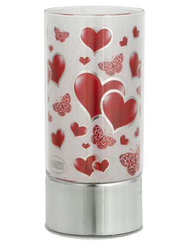 Lampada cilindro vetro deluxe "Cuori incrociati" con led Cm. 15x7 in scatola regalo