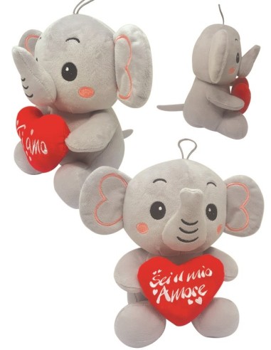 Peluche soft elefantino Cm. 25 con cuore - Modelli assortiti