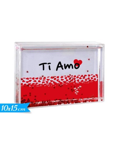 Portafoto rettangolare con cuoricini «Ti amo» Cm. 10x15