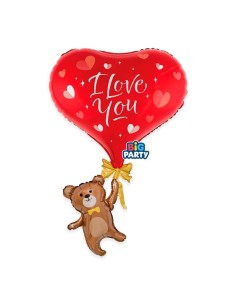 Palloncino mylar "Cuore con orsetto appeso" Cm. 53x84