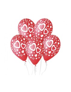 Palloncini in lattice 12’’ Cm. 30 rossi c/cuori bianchi – Blister 5 pz