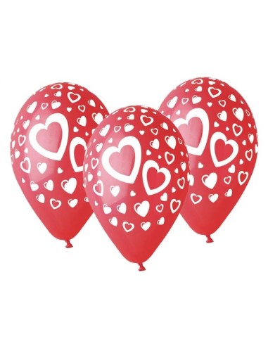 Palloncini in lattice 12’’ Cm. 30 rossi c/cuori bianchi – Blister 5 pz