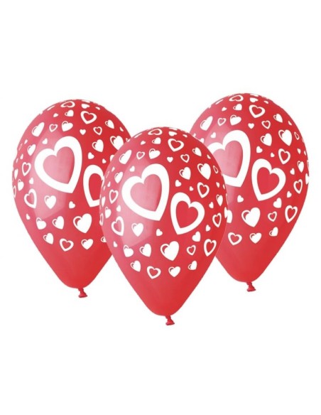 Palloncini in lattice 12’’ Cm. 30 rossi c/cuori bianchi – Blister 5 pz