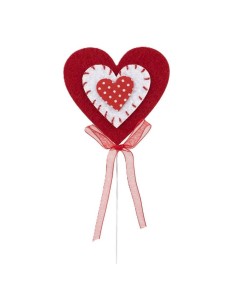 Set 12 Pick cuore panno rosso/bianco