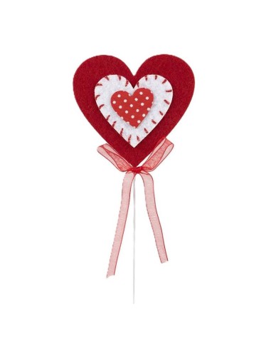 Set 12 Pick cuore panno rosso/bianco