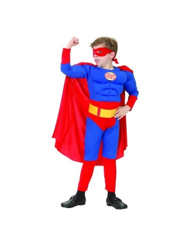 Costume completo Superman – Tuta muscolosa, mantello, maschera – Cm. 120/130