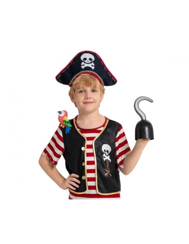 Costume completo Pirata – Cappello, maglia, pantaloni, pappagallo – Cm. 120/130