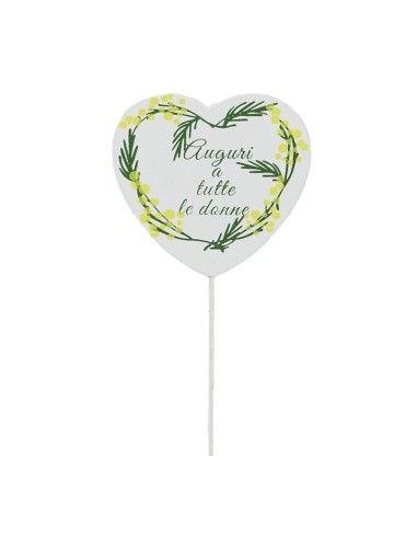 Set 12 pick in legno cuore "Auguri a tutte le donne"