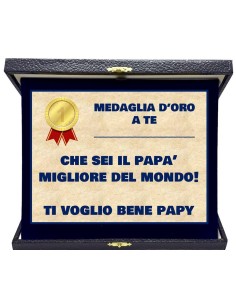 Targa con cofanetto rettangolare Cm. 23x18 "Medaglia d'oro a te Papà"