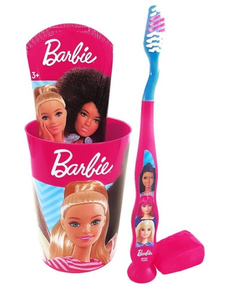 Pochette con spazzolino da denti + dentifricio + bicchiere - Barbie