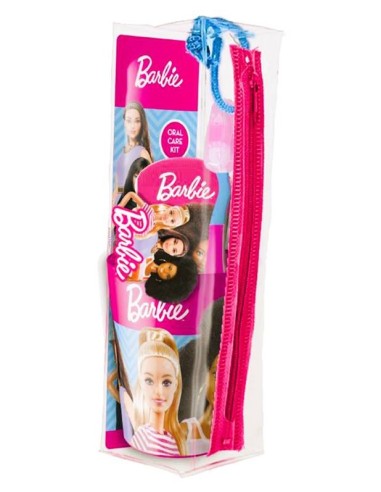 Pochette con spazzolino da denti + dentifricio + bicchiere - Barbie