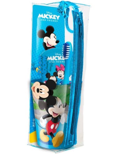 Pochette con spazzolino da denti + dentifricio + bicchiere - Mickey