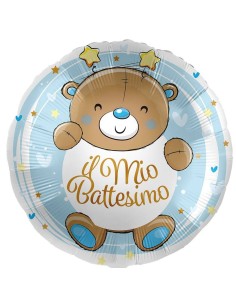 Palloncino mylar 18'' Cm. 45 - Rotondo - Il mio Battesimo orsetto celeste