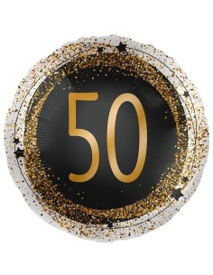 Palloncino mylar 18'' Cm. 45 - Rotondo - Black & Gold - 50