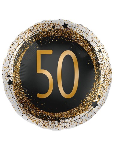 Palloncino mylar 18'' Cm. 45 - Rotondo - Black & Gold - 50