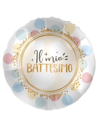Palloncino mylar 18'' Cm. 45 - Rotondo - Il mio battesimo Dots