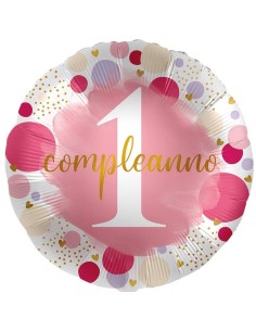 Palloncino mylar 18'' Cm. 45 - Rotondo - 1° Compleanno rosa
