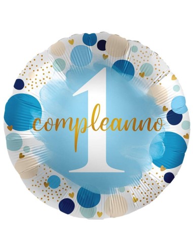 Palloncino mylar 18'' Cm. 45 - Rotondo - 1° Compleanno celeste