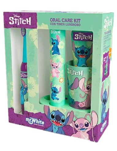 Set con spazzolino turbo, dentifricio, bicchiere e base led – Stitch