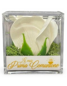 Rosa di sapone bianca in scatola plex Cm. 6x6x6 - La mia Prima Comunione