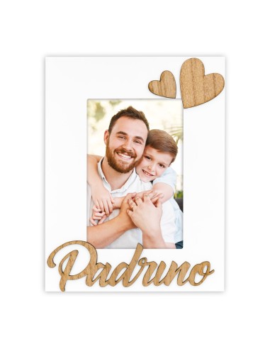 Portaofoto in legno con scritta rilievo "Padrino" Cm. 17x22 - Foto Cm. 10x15