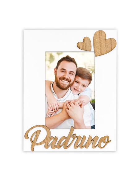 Portaofoto in legno con scritta rilievo "Padrino" Cm. 17x22 - Foto Cm. 10x15