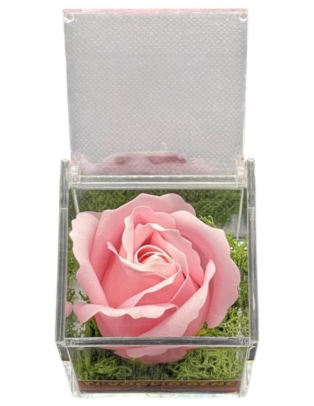 Rosa di sapone in scatola plex Cm. 6x6x6 - Rosa - Ti voglio bene Mamma