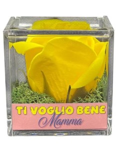 Rosa di sapone in scatola plex Cm. 6x6x6 - Gialla - Ti voglio bene Mamma