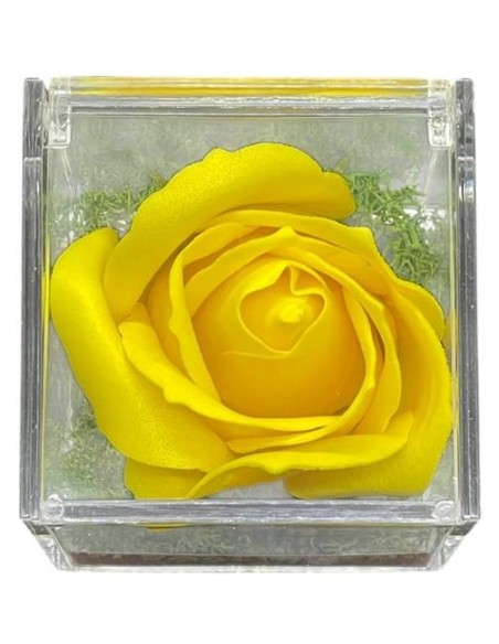 Rosa di sapone in scatola plex Cm. 6x6x6 - Gialla - Ti voglio bene Mamma