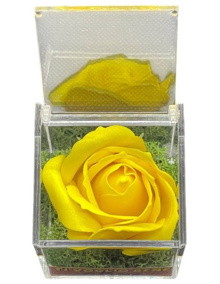 Rosa di sapone in scatola plex Cm. 6x6x6 - Gialla - Ti voglio bene Mamma