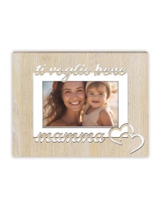 Portafoto in legno intarsiato "Ti voglio bene Mamma" Cm. 25x20 - Foto Cm. 10x15
