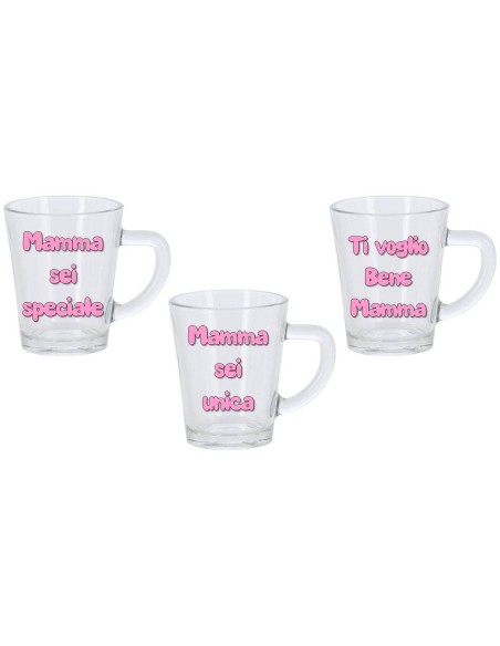 Tazzina da caffè in vetro "Mamma" in scatolina plex - Scritte assortite