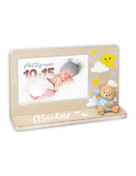 Portafoto in legno con applicazioni resina 3D Cm. 22x14 - Foto Cm. 10x15 - Boy