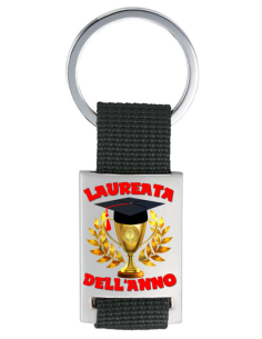 Portachiavi con placca in metallo in scatola "Laureata dell'anno"